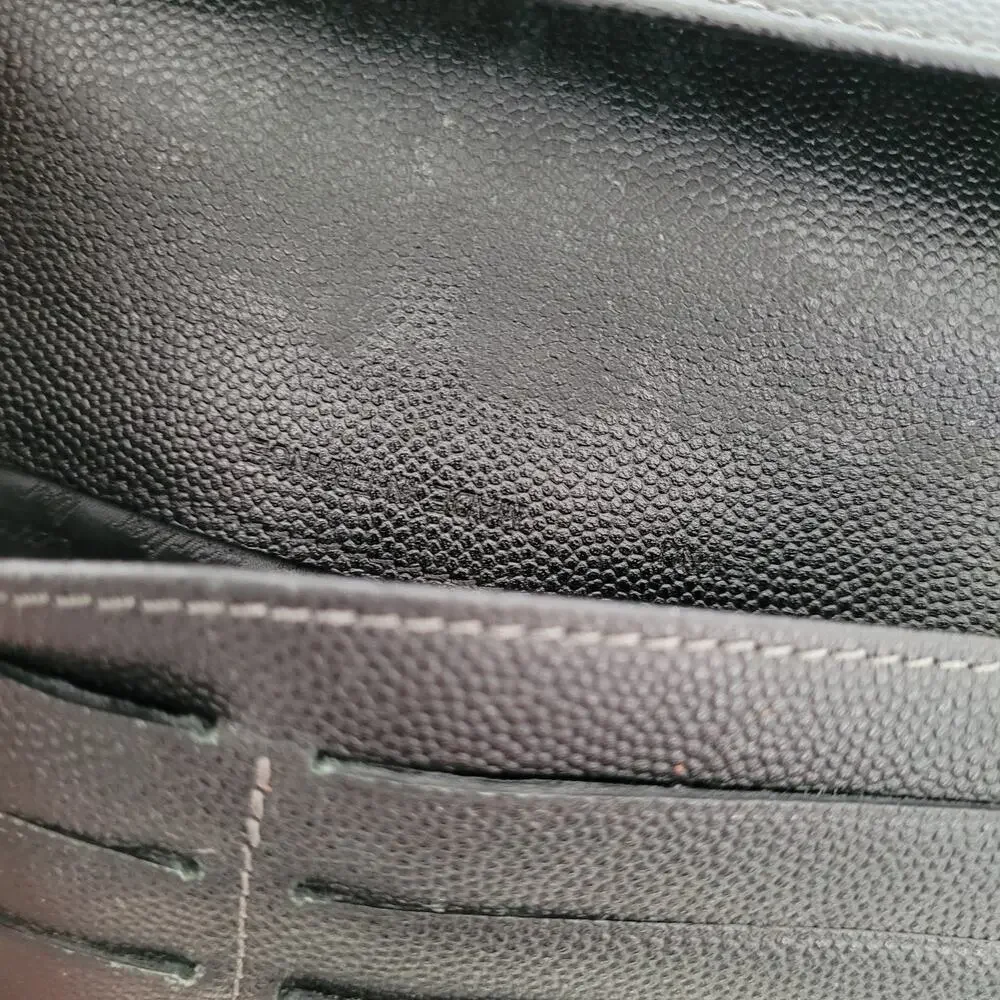 Cartier Santos Bifold Card Holder Checkbook Black Wallet Long Grain Leather